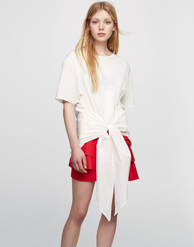 Weave Shirt in White/Red